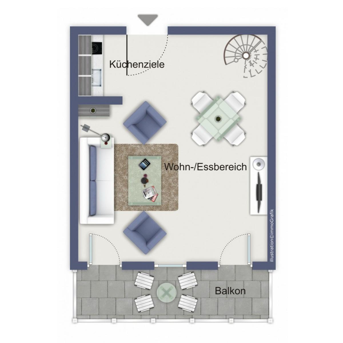 Ferienhaus mit Balkon und Garten. Schild zeigt Die Schaumburg.