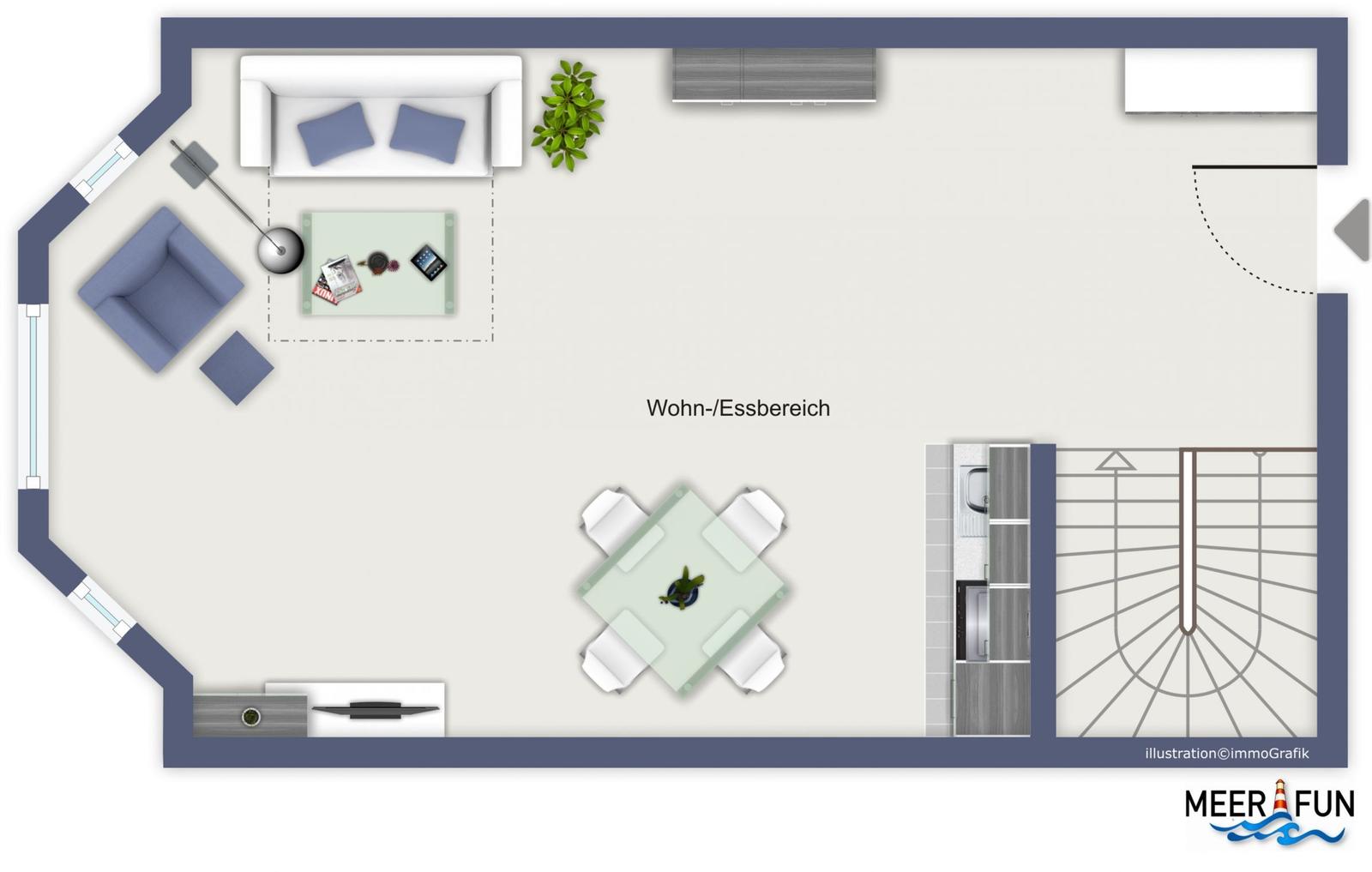 Ein mehrstöckiges Haus mit Balkonen und grüner Umgebung.