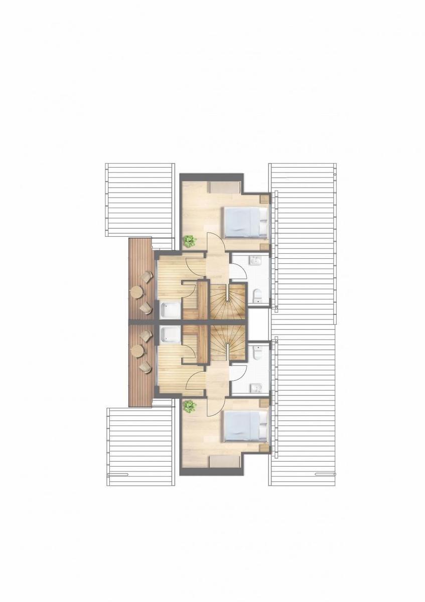 This house has two bedrooms, a kitchen, a bathroom, and a terrace.