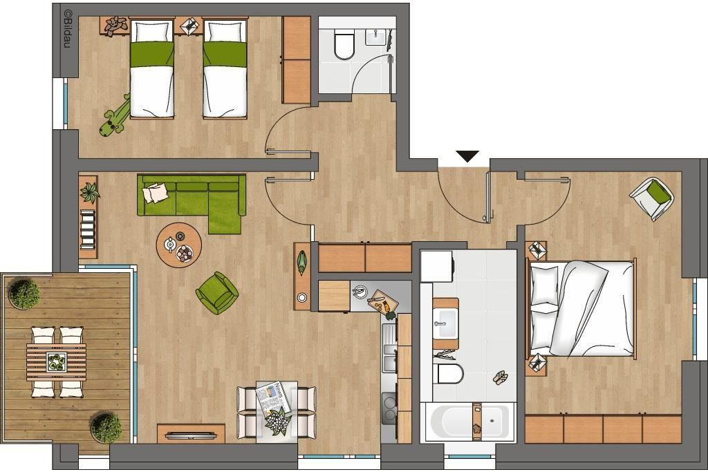 Zweizimmerwohnung mit Küche, Bad und Terrasse