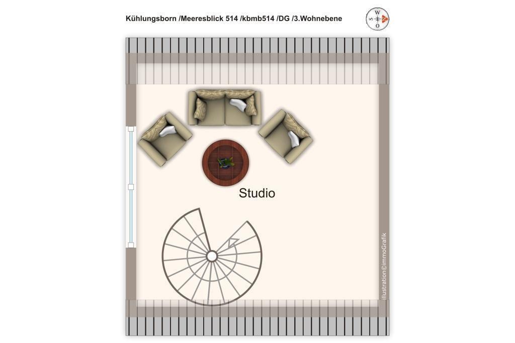 Wohnung mit Schlafzimmer, Bad, Essbereich und Balkon. Separate Küche und Flur.
