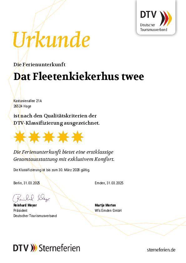 Ferienunterkunft mit DTV-Fünf-Sterne-Zertifikat für exklusiven Komfort und hochwertige Ausstattung.