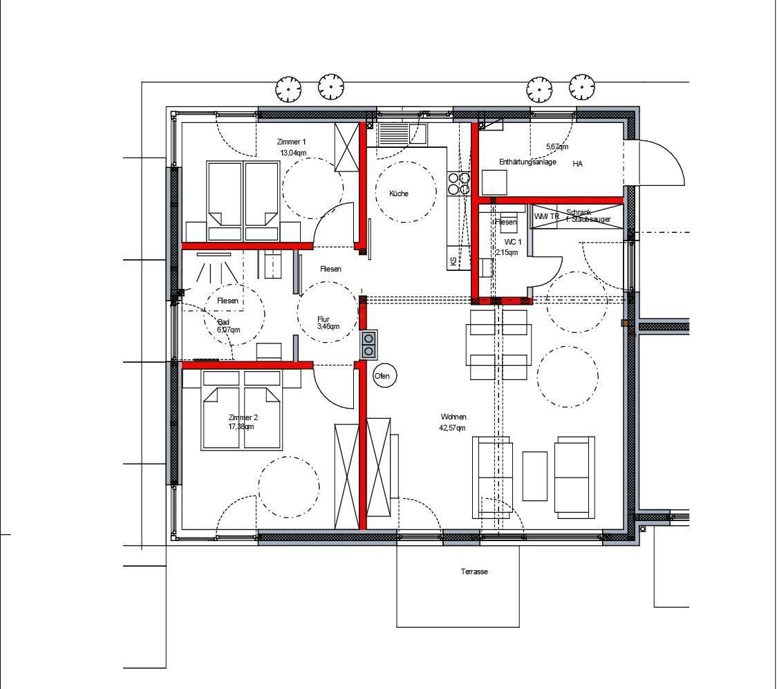 Schlafzimmer mit Bett, Nachttisch und Wandbild