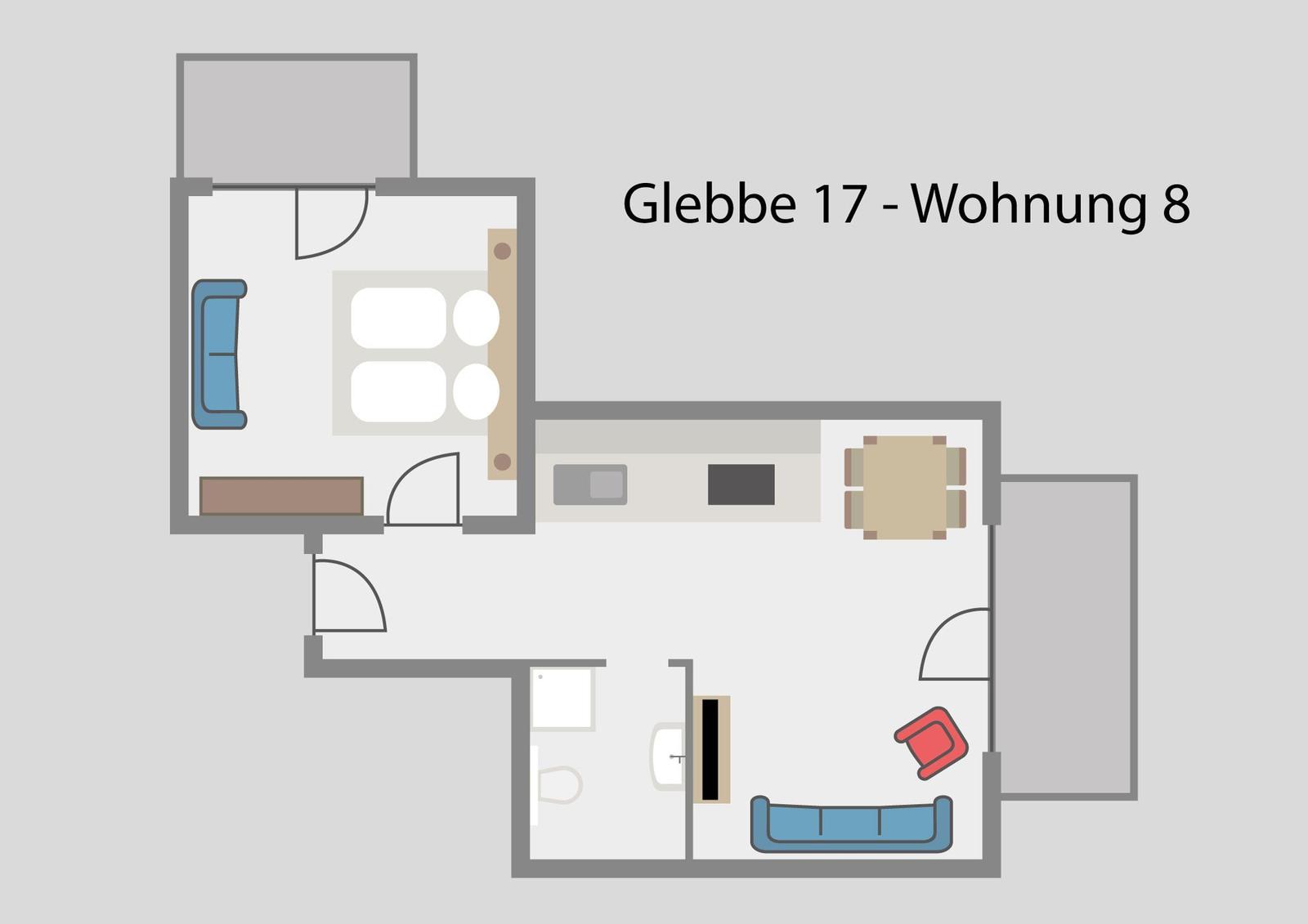 Wohnung mit Küche, Essbereich, Schlafzimmer und Bad