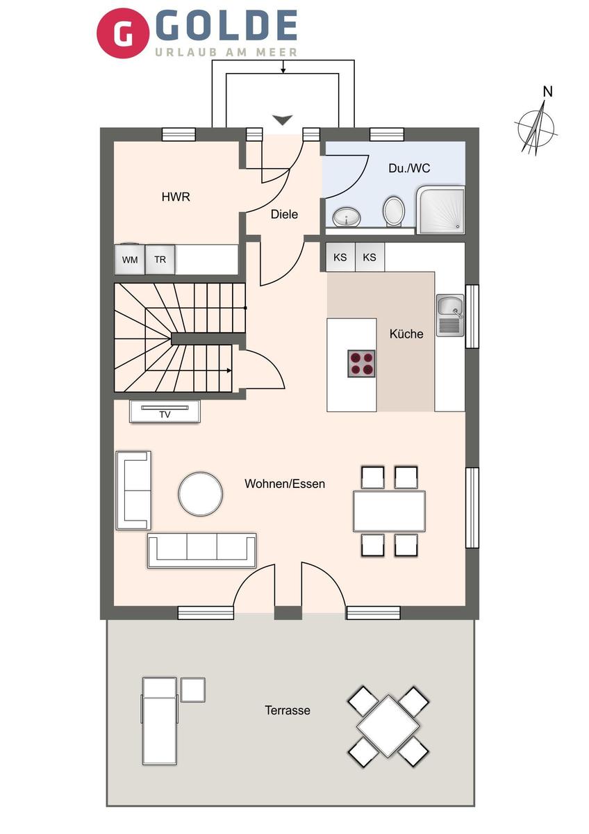Dieses Haus bietet zwei Schlafzimmer, ein Bad und einen Flur.