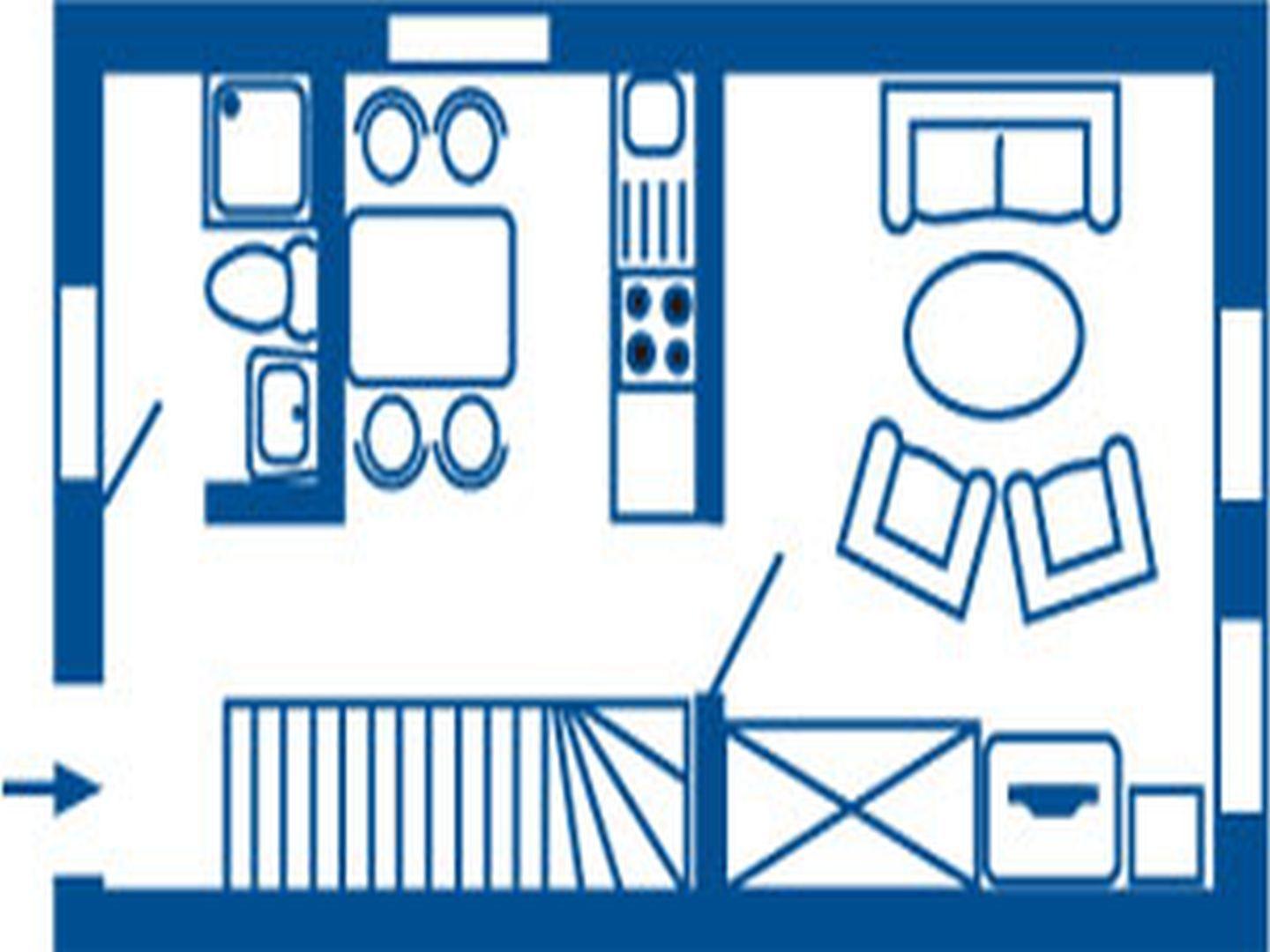 Zimmer mit Doppelbett, Nachttisch, Stuhl und Kleiderschrank.