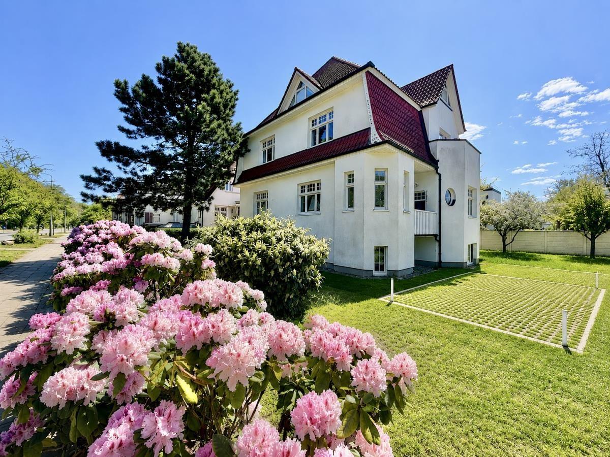Essbereich mit Tisch und Stühlen. Im Hintergrund Wohnbereich mit Sofa und Holzboden.