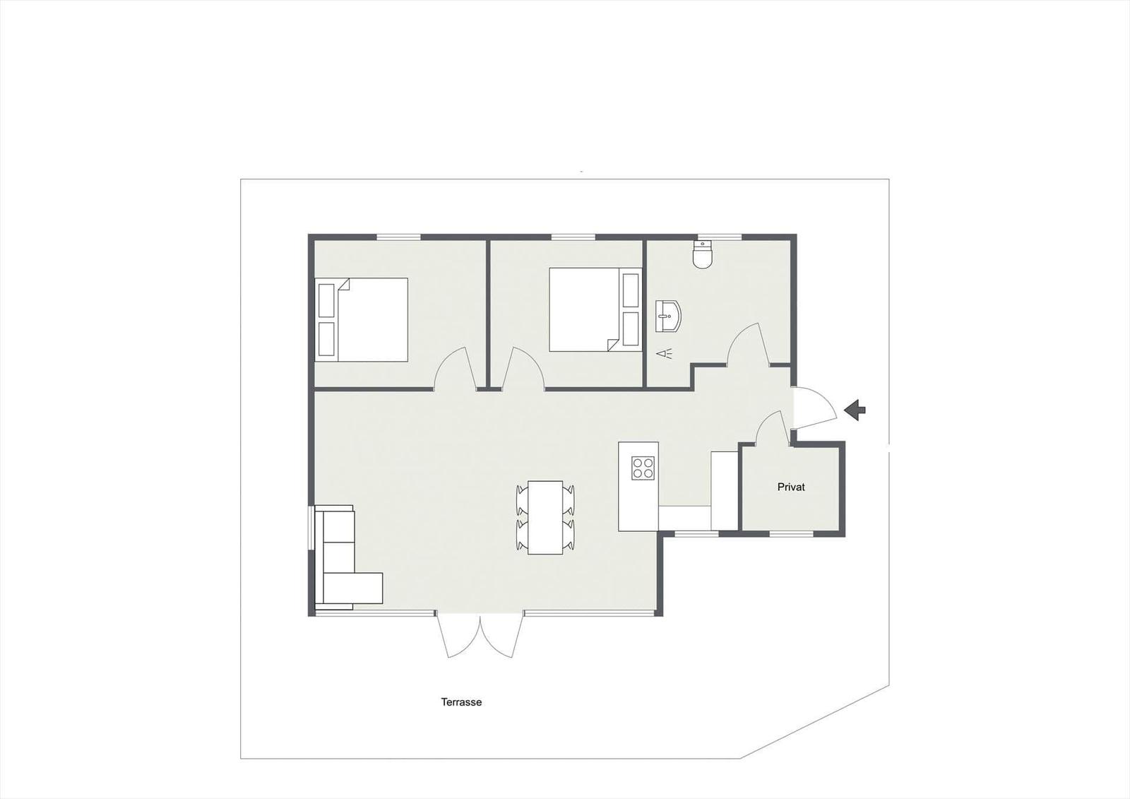 Schlafzimmer mit Holzwand, Bett und Fenster mit Blick auf Grün.