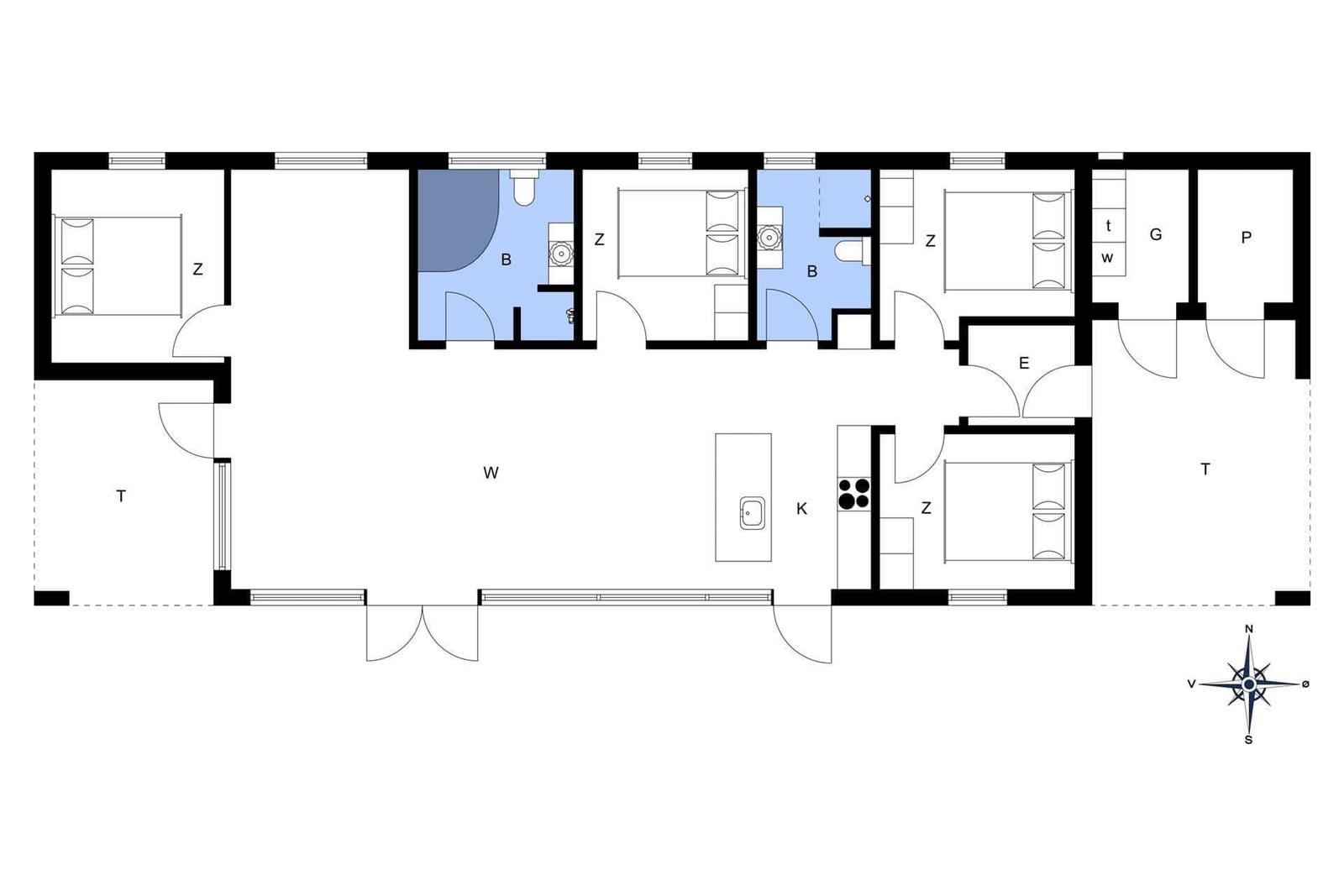 Wohnung mit Küche, zwei Schlafzimmern und zwei Bädern. Großer Wohnbereich mit Terrasse.
