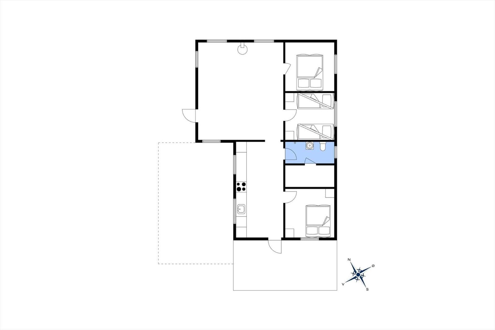 Symbolerklärung für Ferienhausgrundriss mit Raumbezeichnungen und Möbeln.