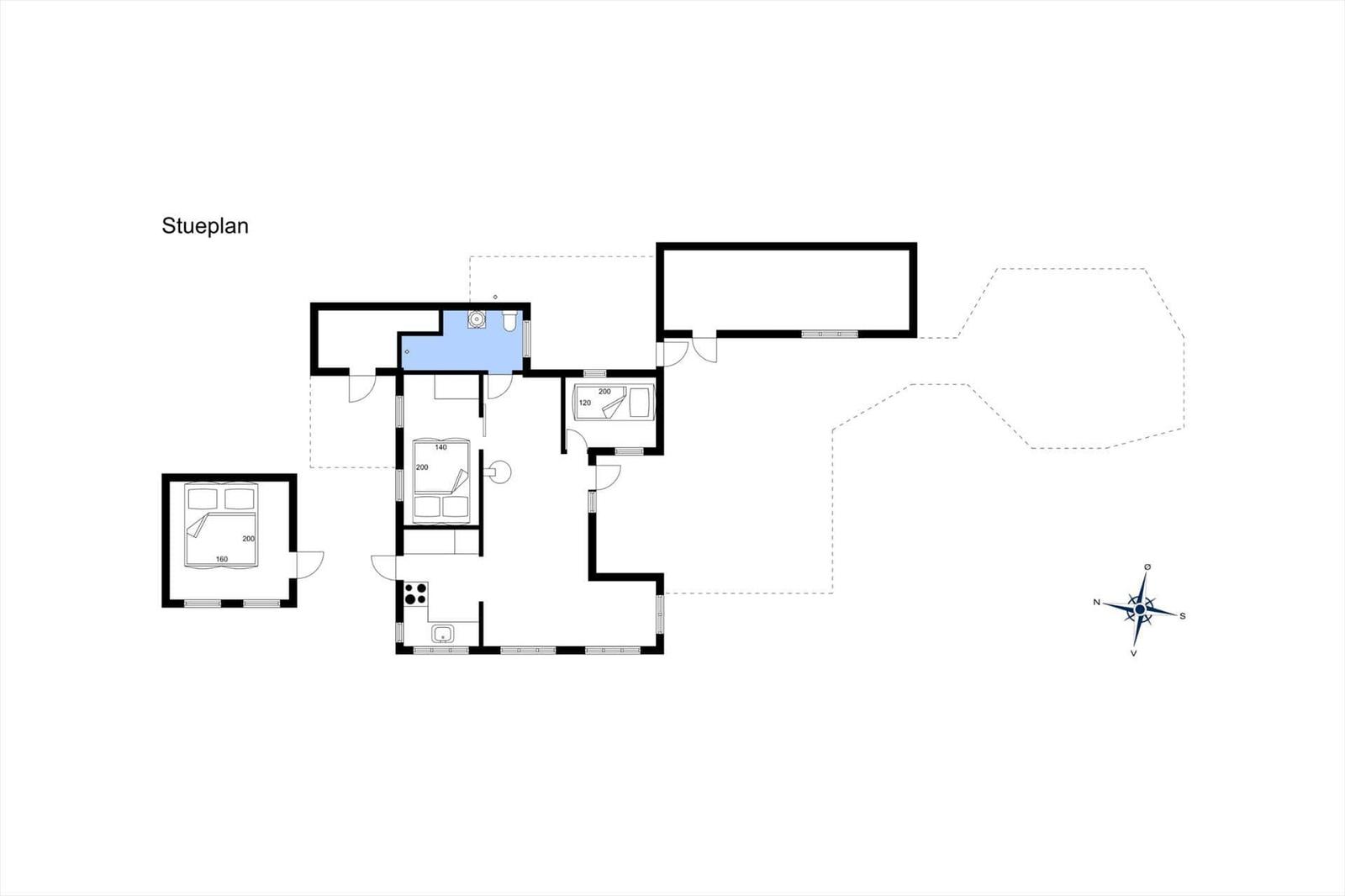 Schlafzimmer mit Bett und Fenster, Orientierung mit Kompass