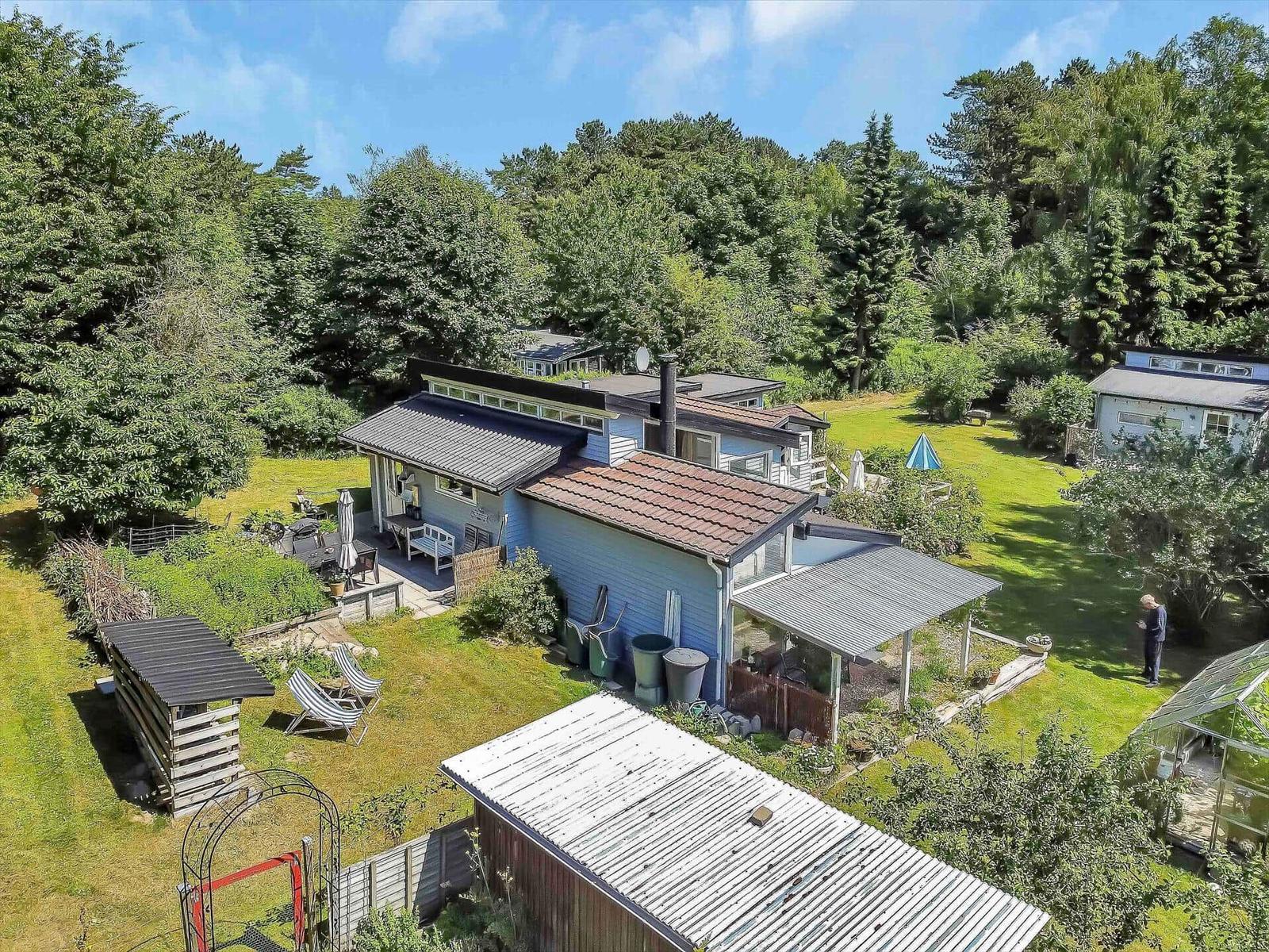 Terrasse mit Sitzbank, Pergola und Pflanzen im Garten