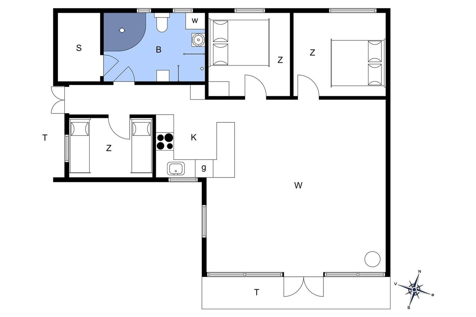 Living room with wooden walls, TV, wood stove, and sofa