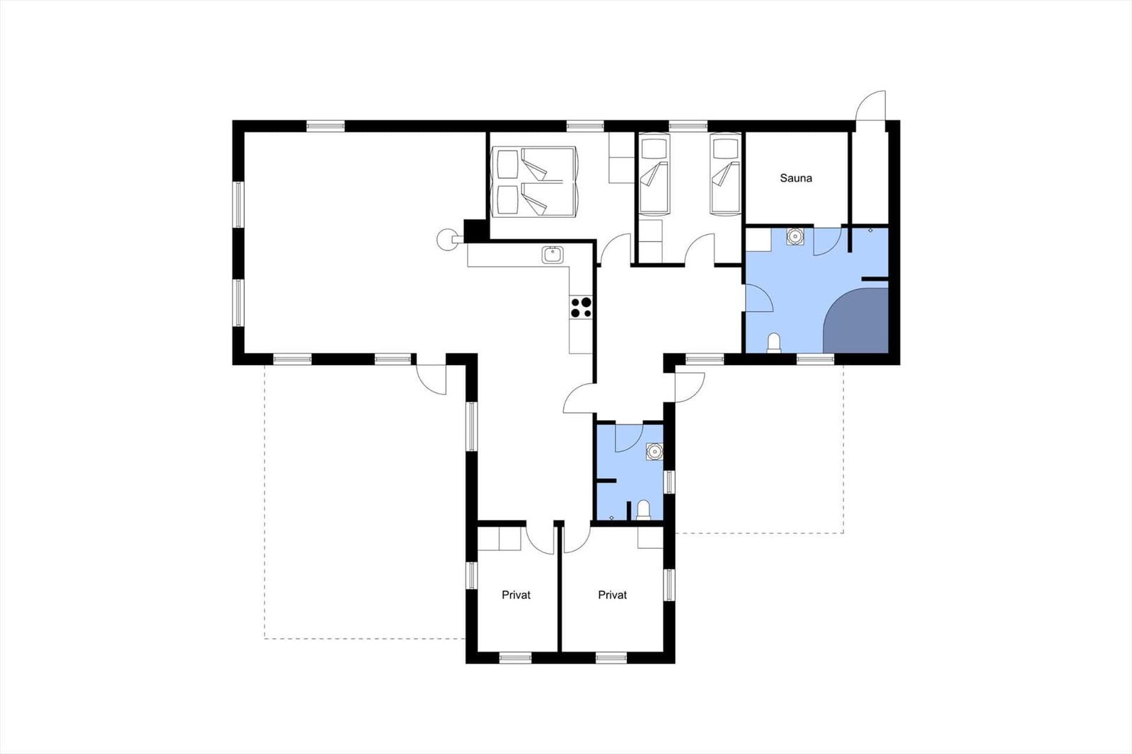 Haus mit Garten, Tisch, Stühlen und Spielplatz unter Bäumen