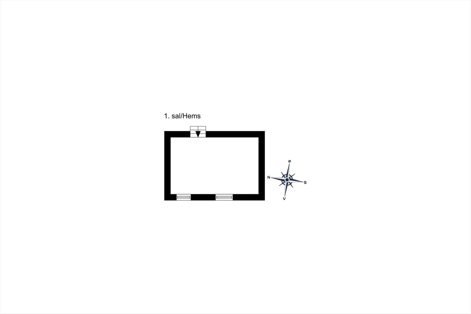 First floor with Hems, door on left, compass on right.