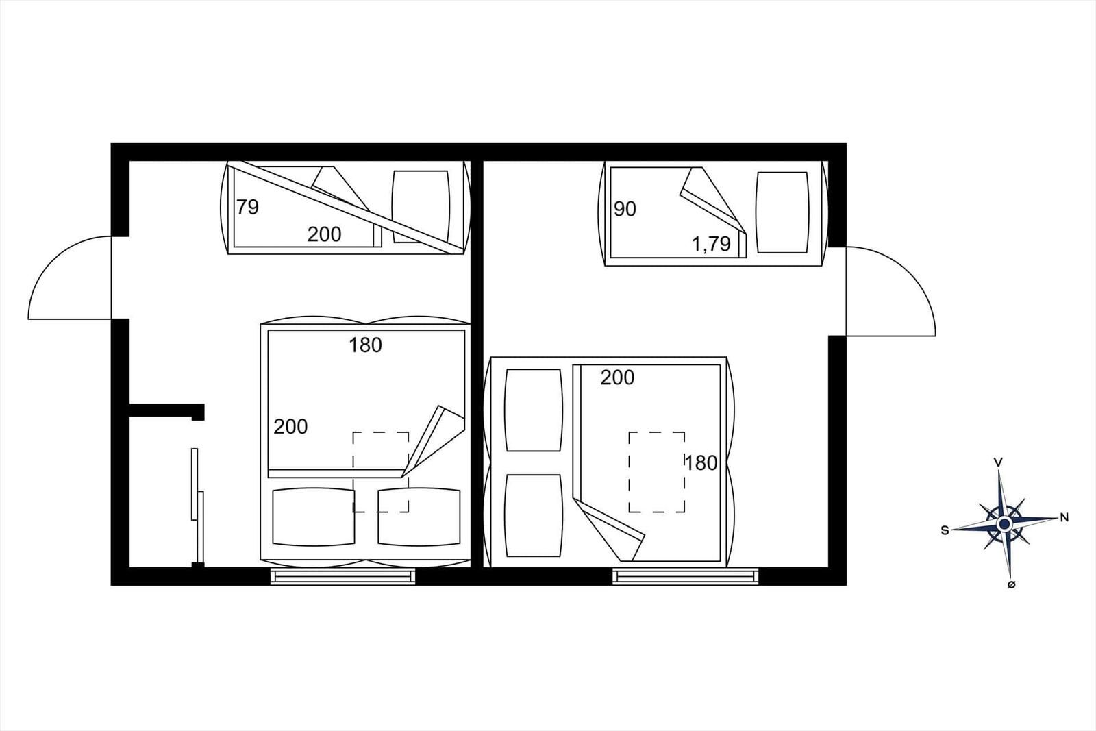 This apartment has a kitchen, a bathroom, and a bedroom.
