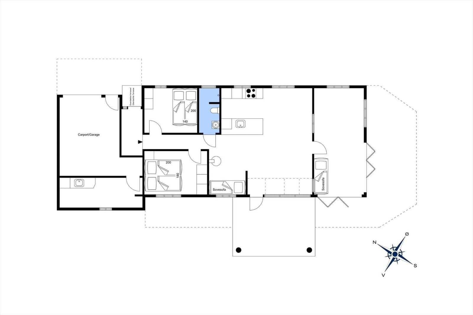 Dieses Grundrissbild zeigt eine Wohnung mit Schlafzimmer, Küche und Garage.