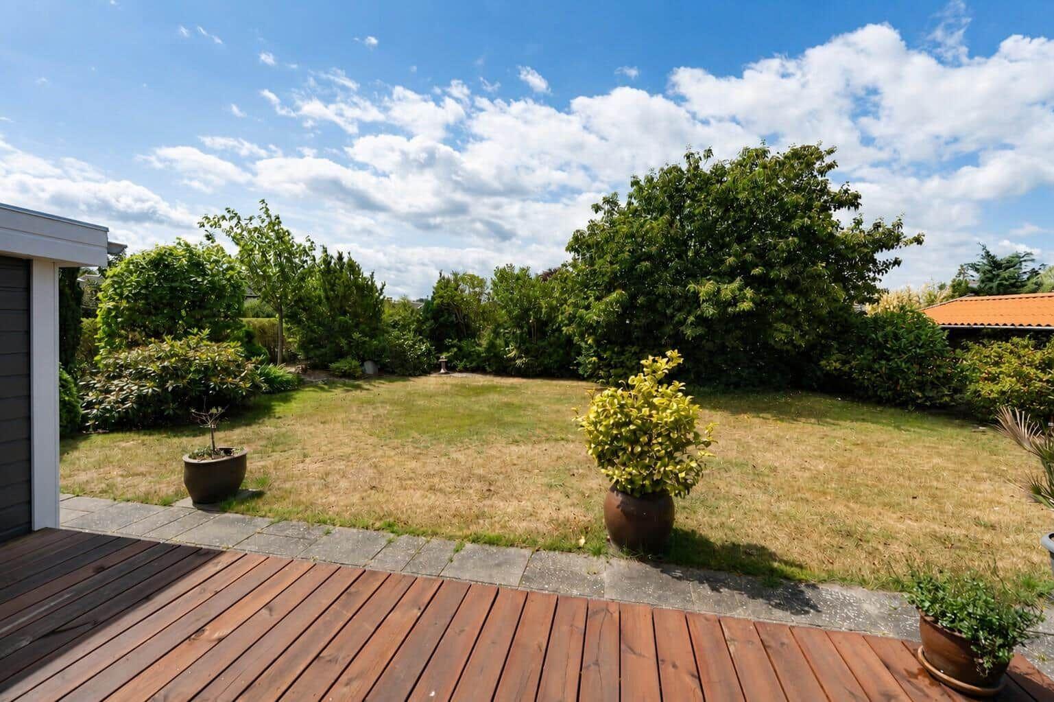 Deck with seating group and view into the garden