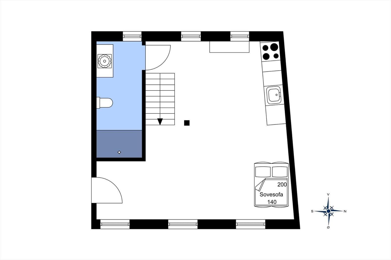 Übersichtsplan mit Stiegenhaus und zwei Schlafzimmern mit jeweils einem Bett.