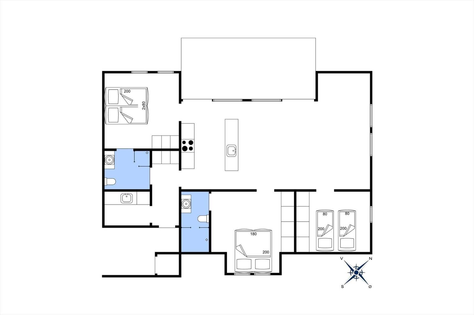 Wohnung mit Küche, Bad, Schlafzimmer und Terrasse.