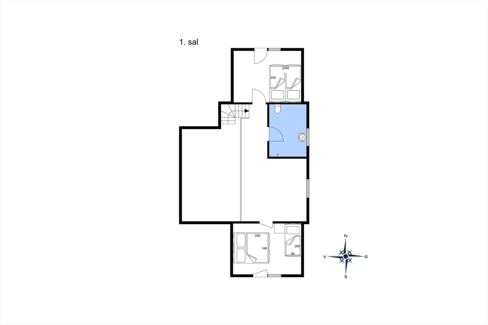 1st floor with bedrooms, bathroom, and stairs to the second floor.