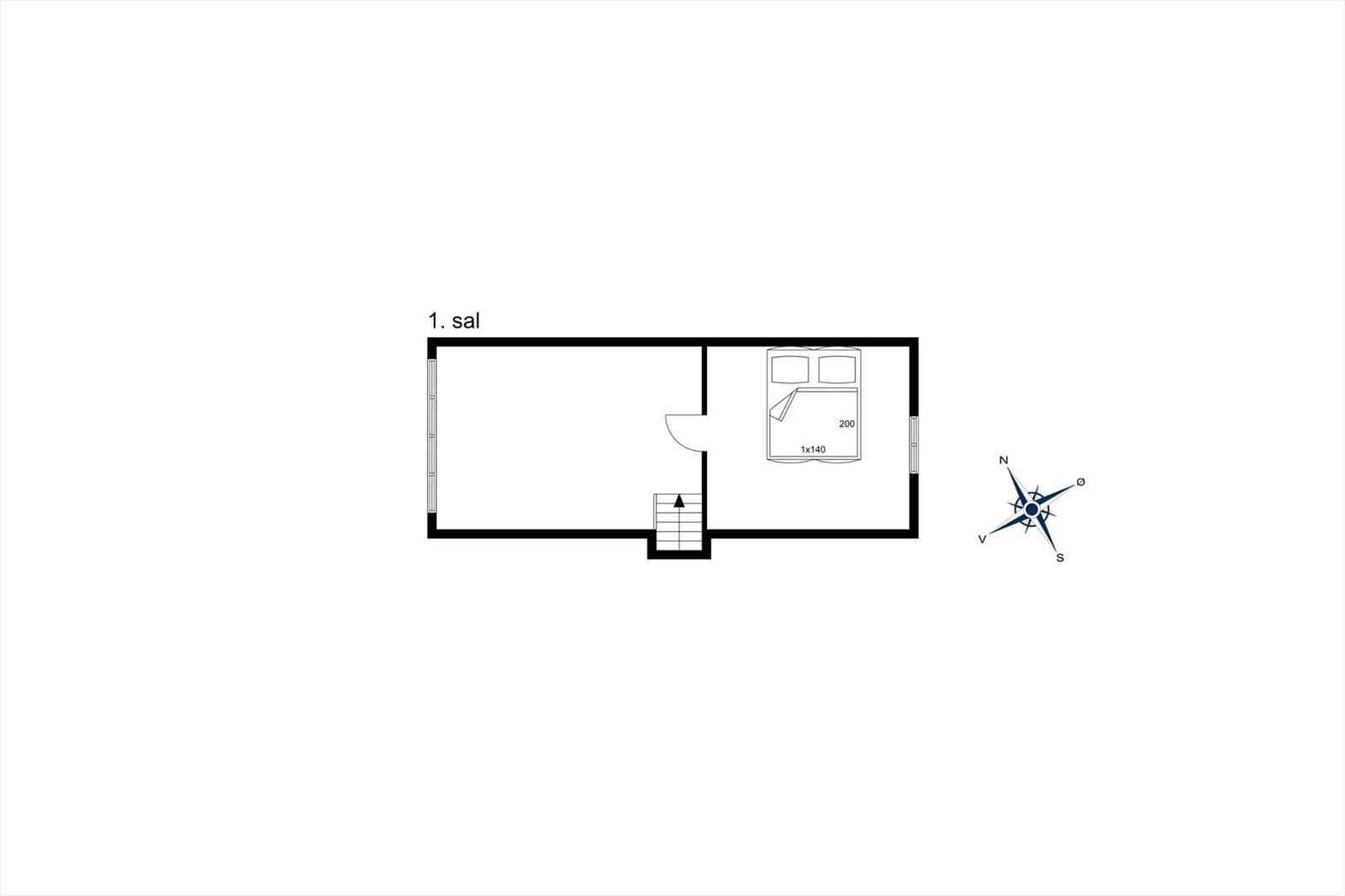 Stueplan zeigt Wohnraum, Schlafzimmer, Küche und Bad mit Markierungen.