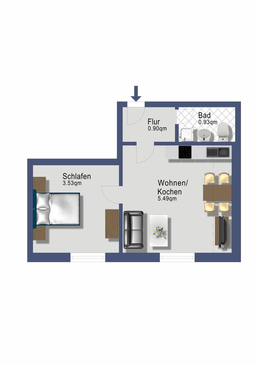 Two beds with blue bedding, window with water view, white nightstands with lamps.