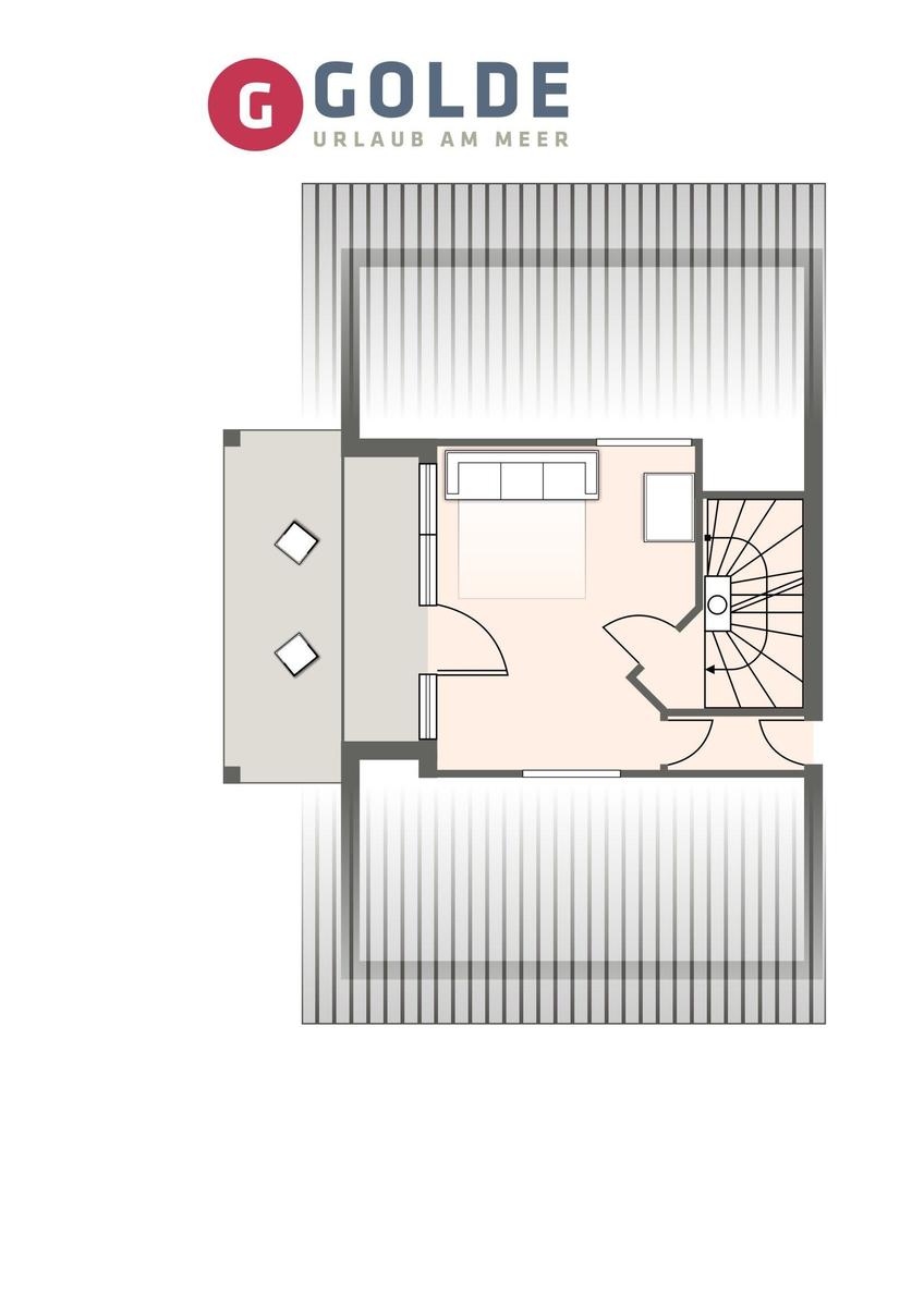 Wohnung mit Schlafzimmer, Bad und Wohnbereich mit TV.