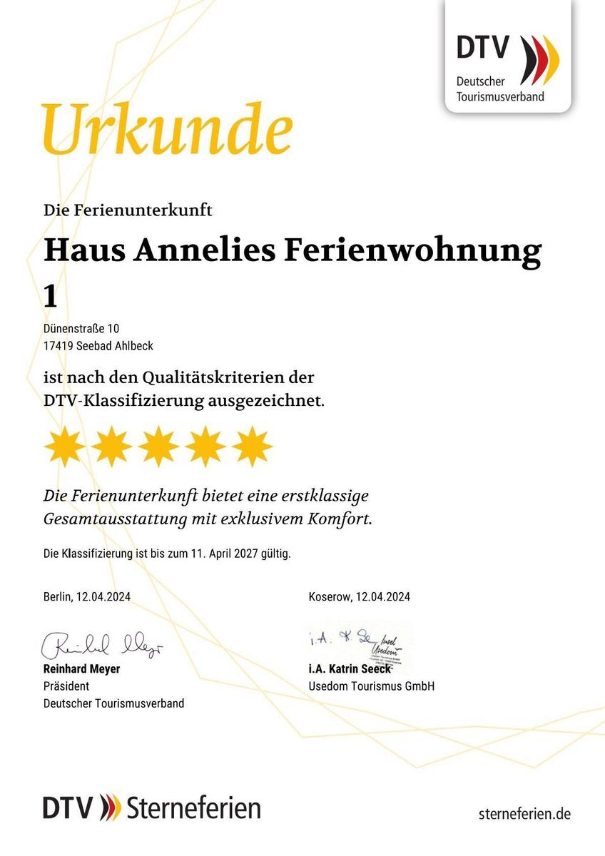 Ferienwohnung mit DTV-Fünf-Sterne-Auszeichnung für exklusiven Komfort und erstklassige Ausstattung.