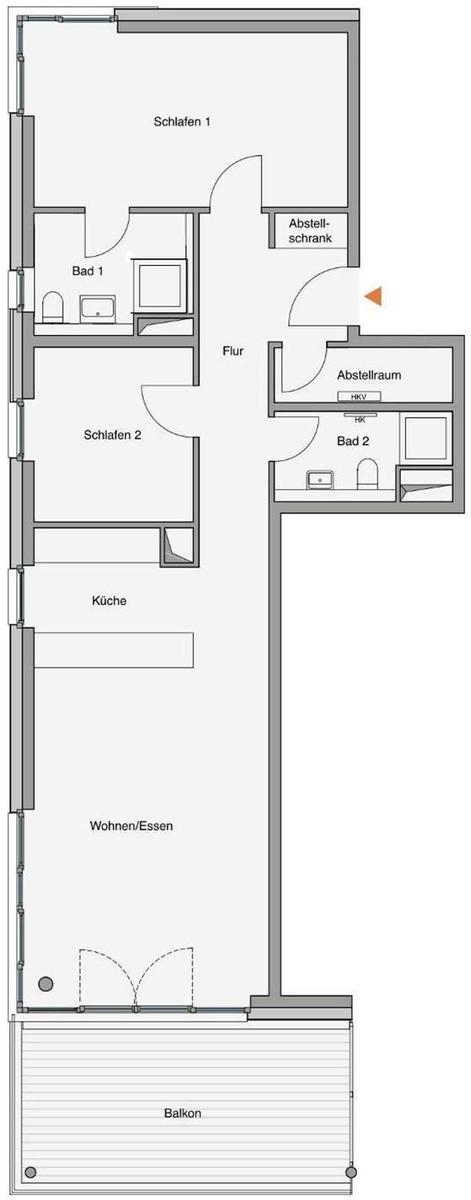 Zweizimmer-Wohnung mit Küche, Bad, Balkon und Abstellräumen