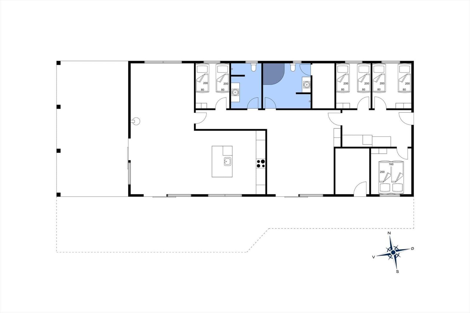 Zwei Schlafzimmer mit jeweils einem Bett und einem Fenster. Norden ist oben.
