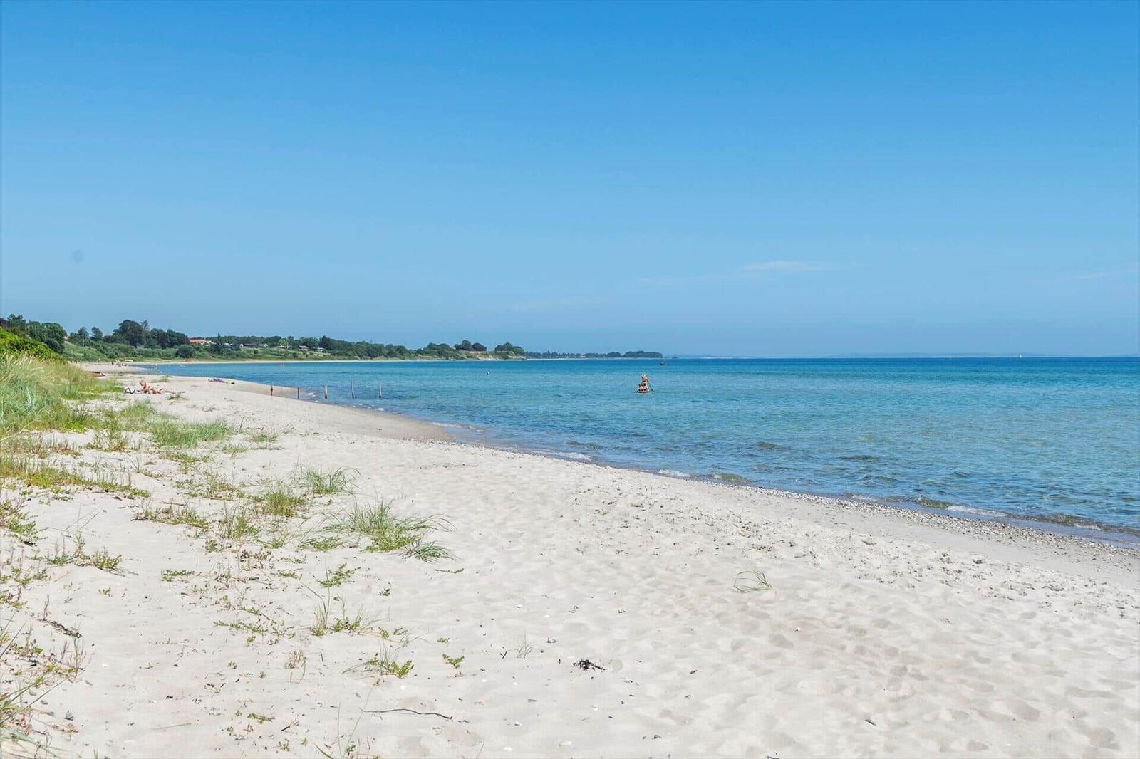 Weg durch grüne Wiesen zum Meer unter blauem Himmel