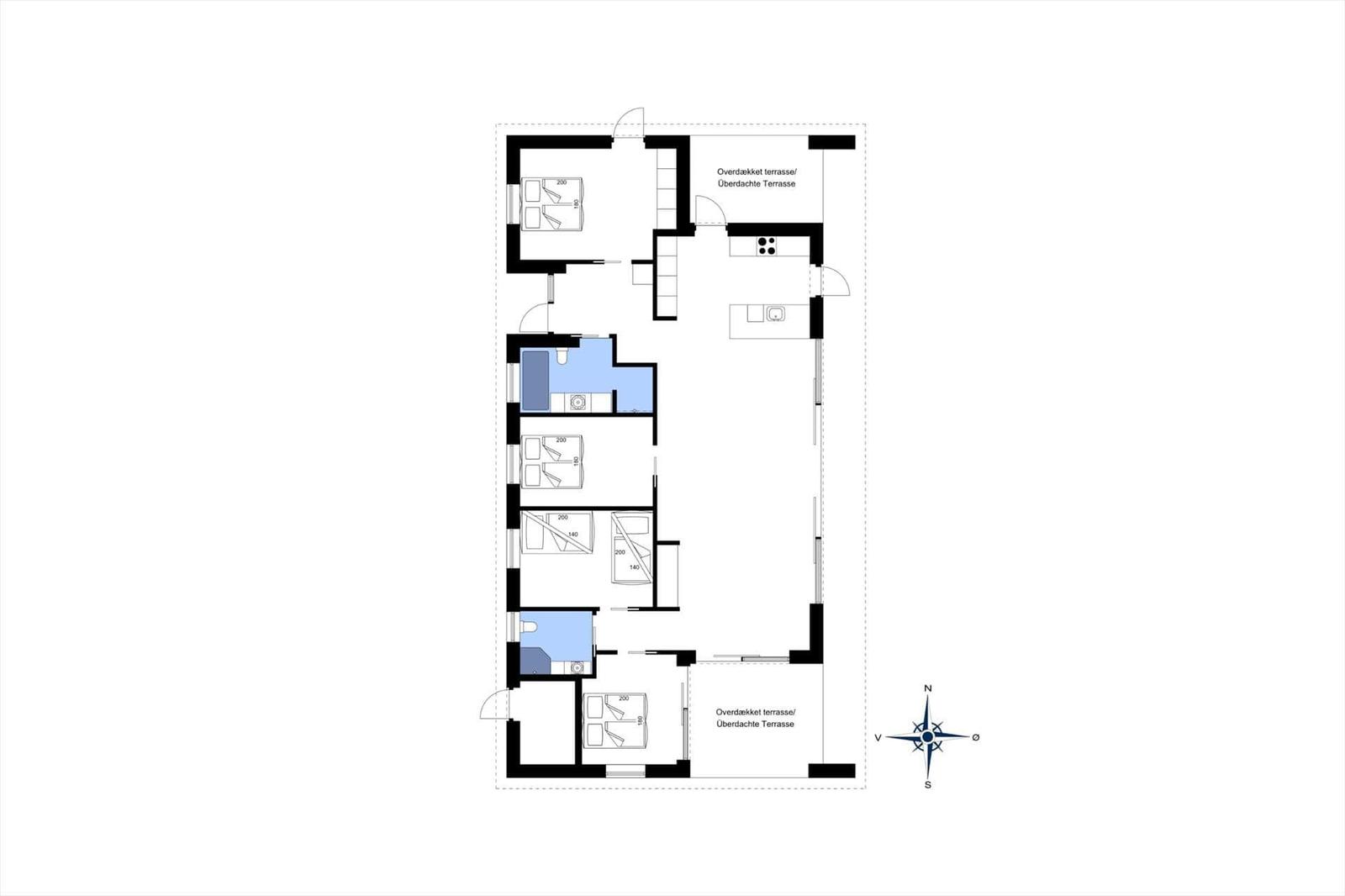 Wohnung mit drei Schlafzimmern, Küche und überdachter Terrasse