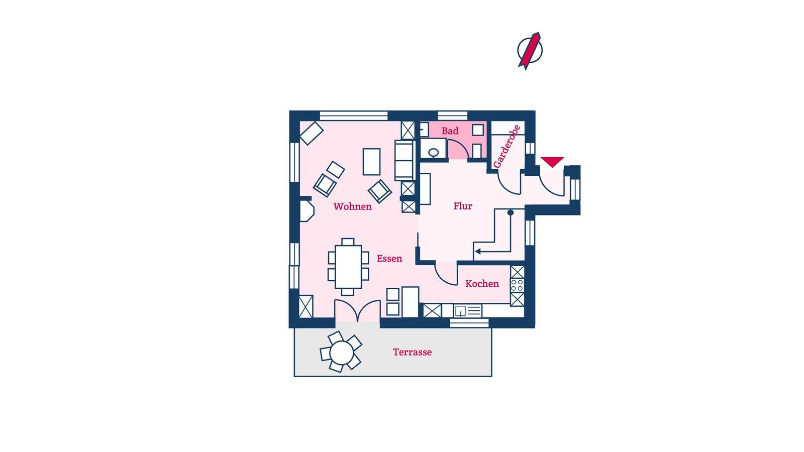 Dieses Haus hat drei Schlafzimmer und zwei Badezimmer mit Doppelbetten.