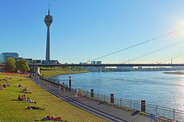Rheinufer mit Blick auf den Fernsehturm