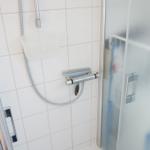 Dusche mit Duschbrause und Glastür