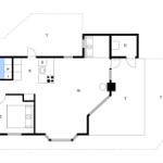 Wohnung mit Küche, Bad, zwei Schlafzimmern und Terrasse.
