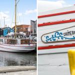 Schiff mit Namen Chimera liegt im Hafen. Detailansicht des Namenszeichens.