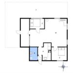 Wohnung mit Schlafsofa, Küche und Bad. Raumübersicht mit Orientierung.
