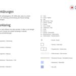 Symbollegende für Ferienhausgrundriss mit Raumbezeichnungen und Möbeln.