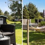 Außenbereich mit Sitzgelegenheit und Hängematten im Garten