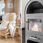 Wohnzimmer mit Sessel und Kaminofen