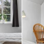 Schlafzimmer mit Fenster und Bett. Nebenraum mit Schreibtisch und Stuhl.