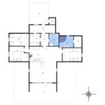 Floor plan of a vacation rental with multiple rooms and a kitchen.