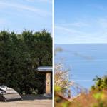 Terrasse mit Liegestuhl und Grill, Blick auf das Meer