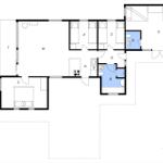 Geschossplan mit Küche, Schlafzimmern und Bädern.