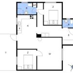 Wohnung mit zwei Schlafzimmern, Küche und Bad.