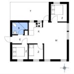 Wohnung mit Küche, Bad, zwei Schlafzimmern und Wohnzimmer.