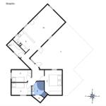 Stueplan zeigt Wohn- und Schlafzimmer, Küche und Bad.