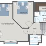 Dieses Ferienhaus hat eine Master-Schlafzimmer, ein Schlafzimmer, eine Sauna und zwei Bäder.